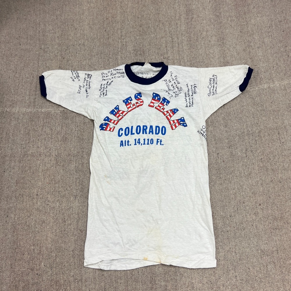 Vintage Pikes Peak Shirt Mens XS White 1980s Colorado Signature